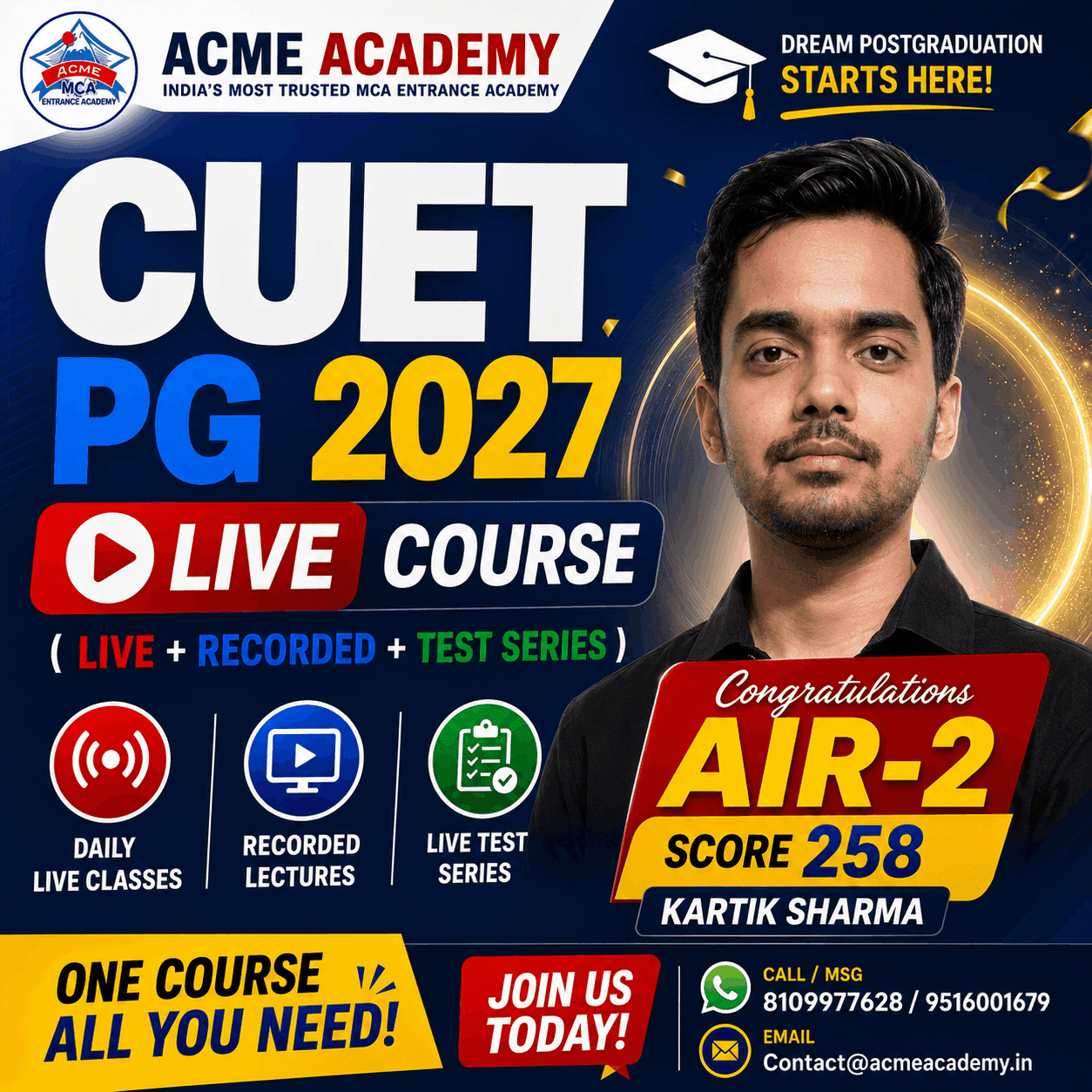 Online MCA entrance course: CUET PG 2027 LIVE COURSE (Live + Recorded + Test Series) – ACME Academy
